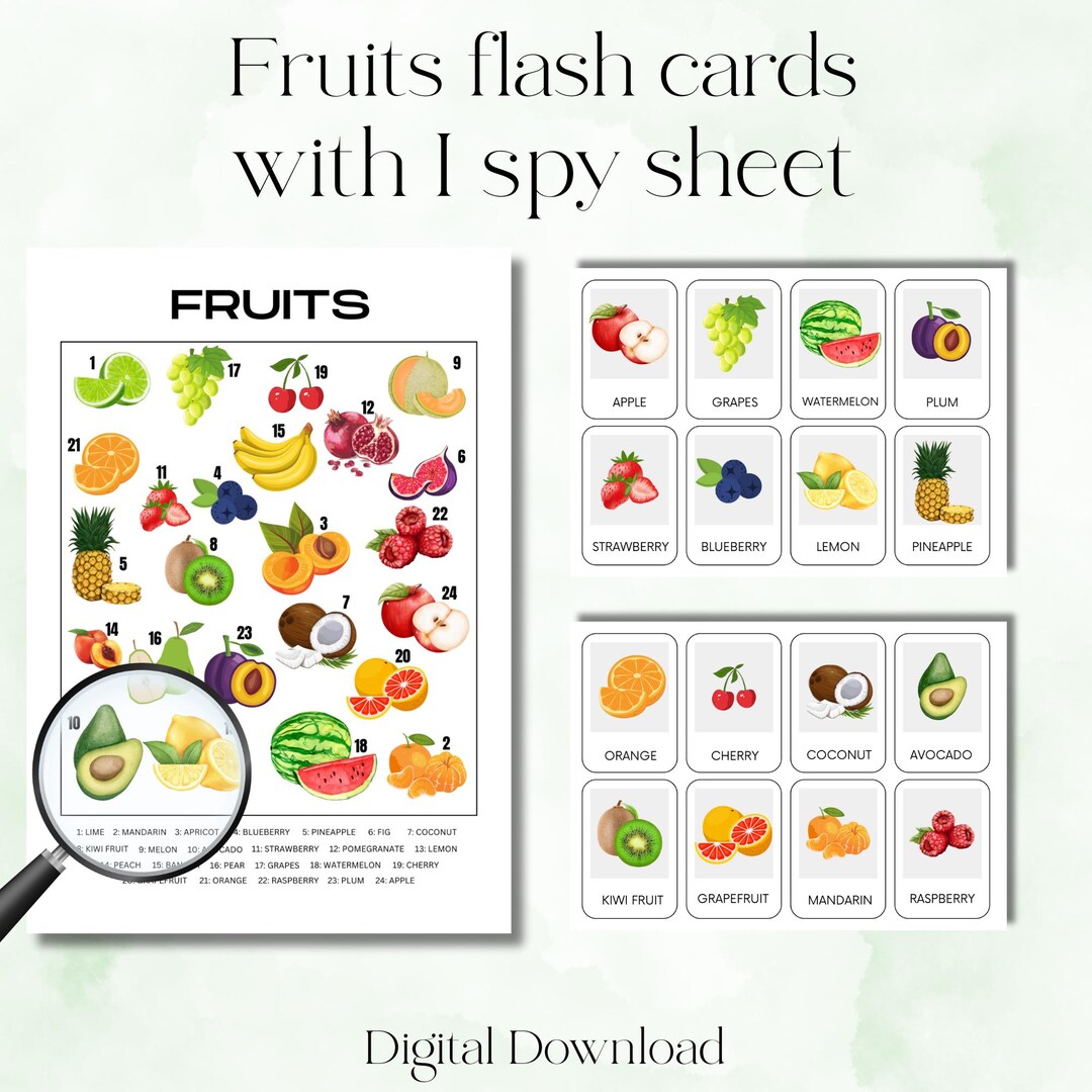 Tarjetas de frutas y fichas imprimibles de "Veo, veo" (descarga digital ...