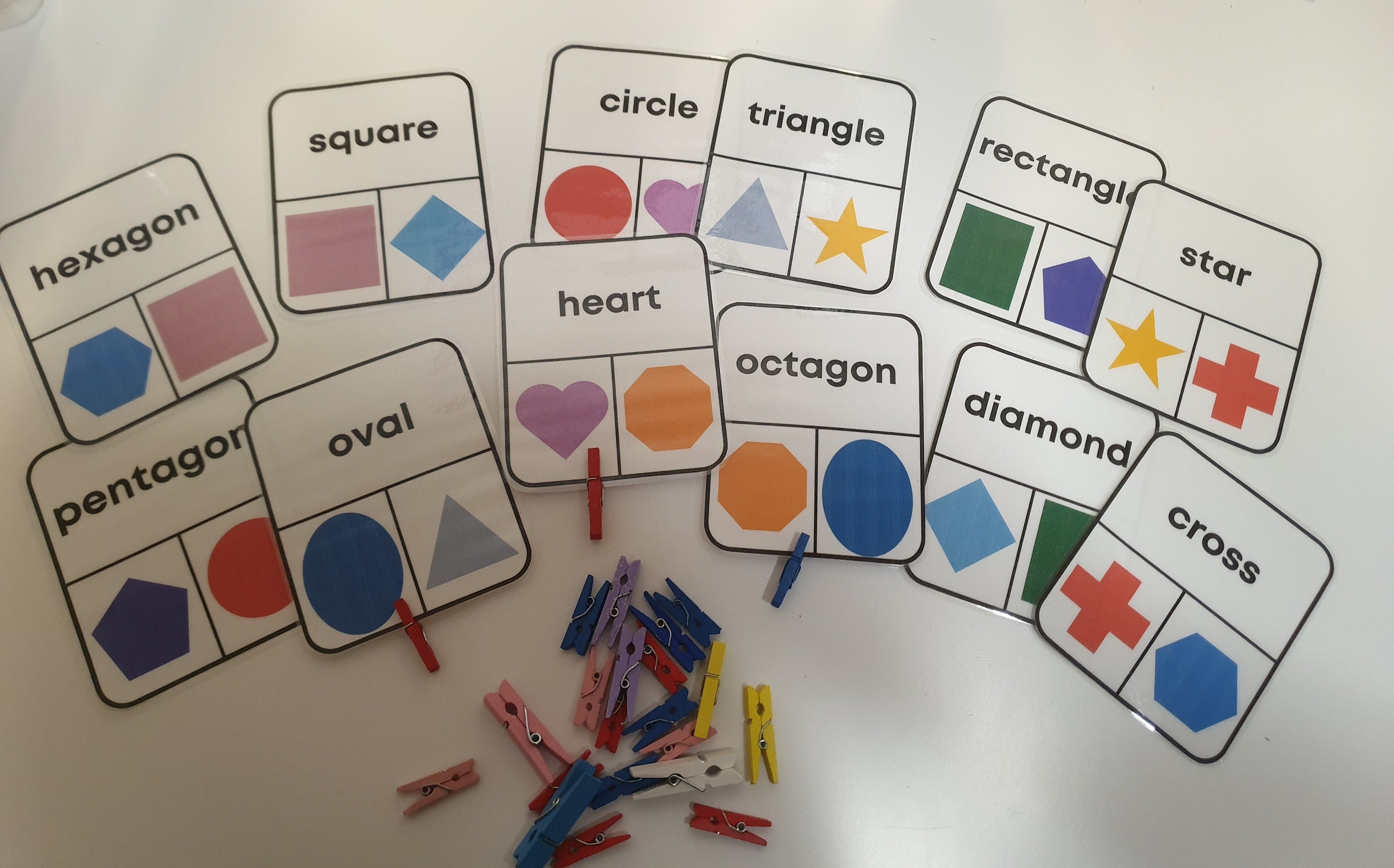 Printable Shapes Peg Flash Cards Kid's Flash Cards - Etsy