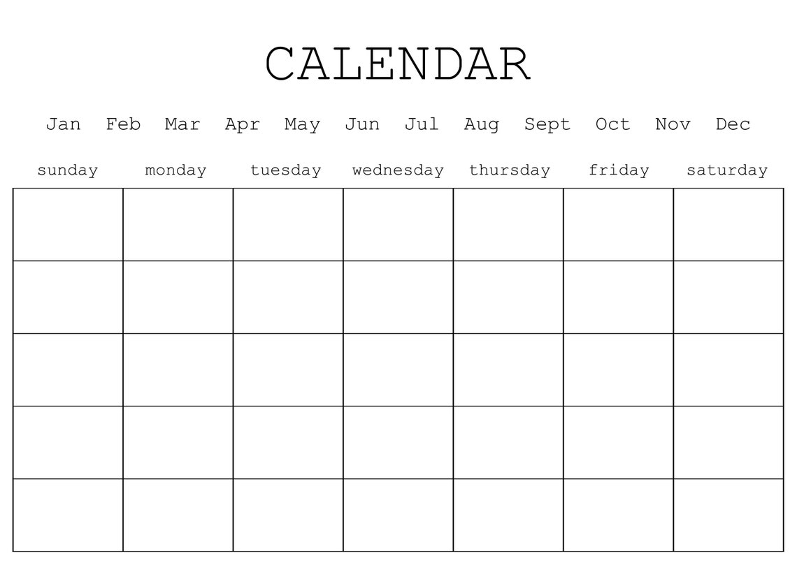 Blank Monthly Calendar | Printable | Digital File | PDF File ...