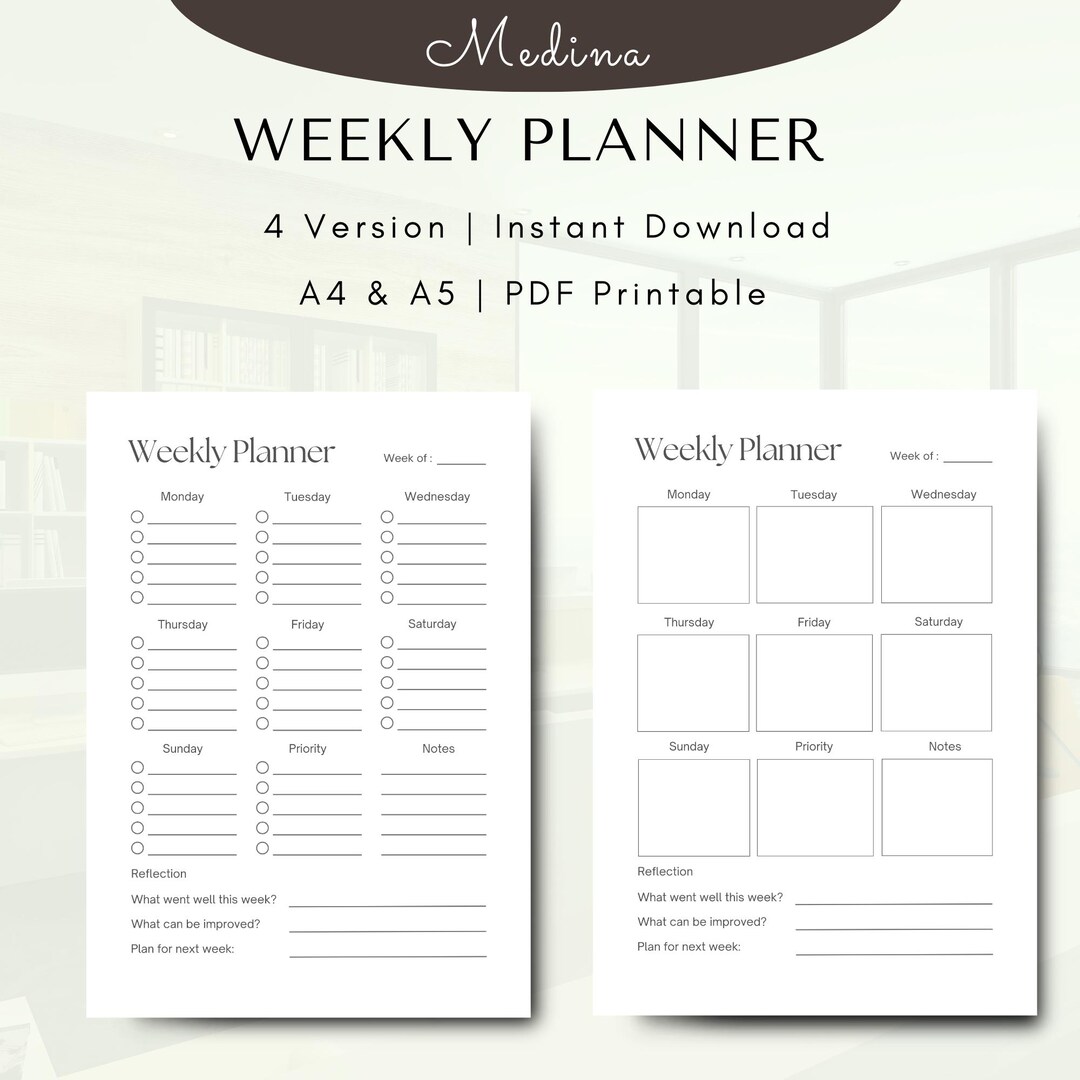 2025 Weekly Planner Printable Undated Academic & Personal Organizer A4 ...