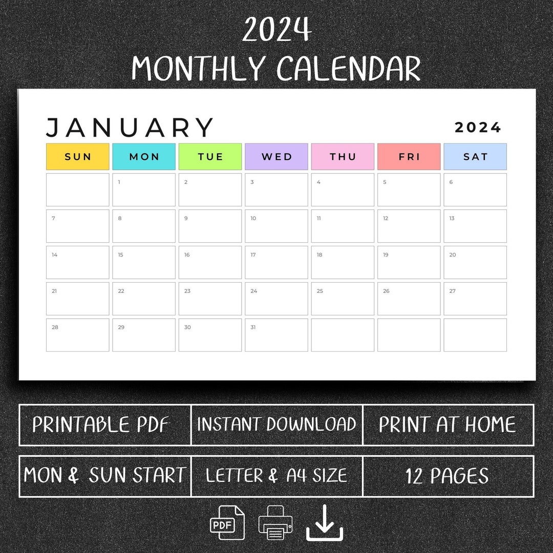 2024 Calendar 2024 Monthly Planner Landscape Monthly Calendar Sunday