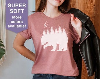 Bear Forest Graphic Tee, Camping Shirt, Unisex Fit