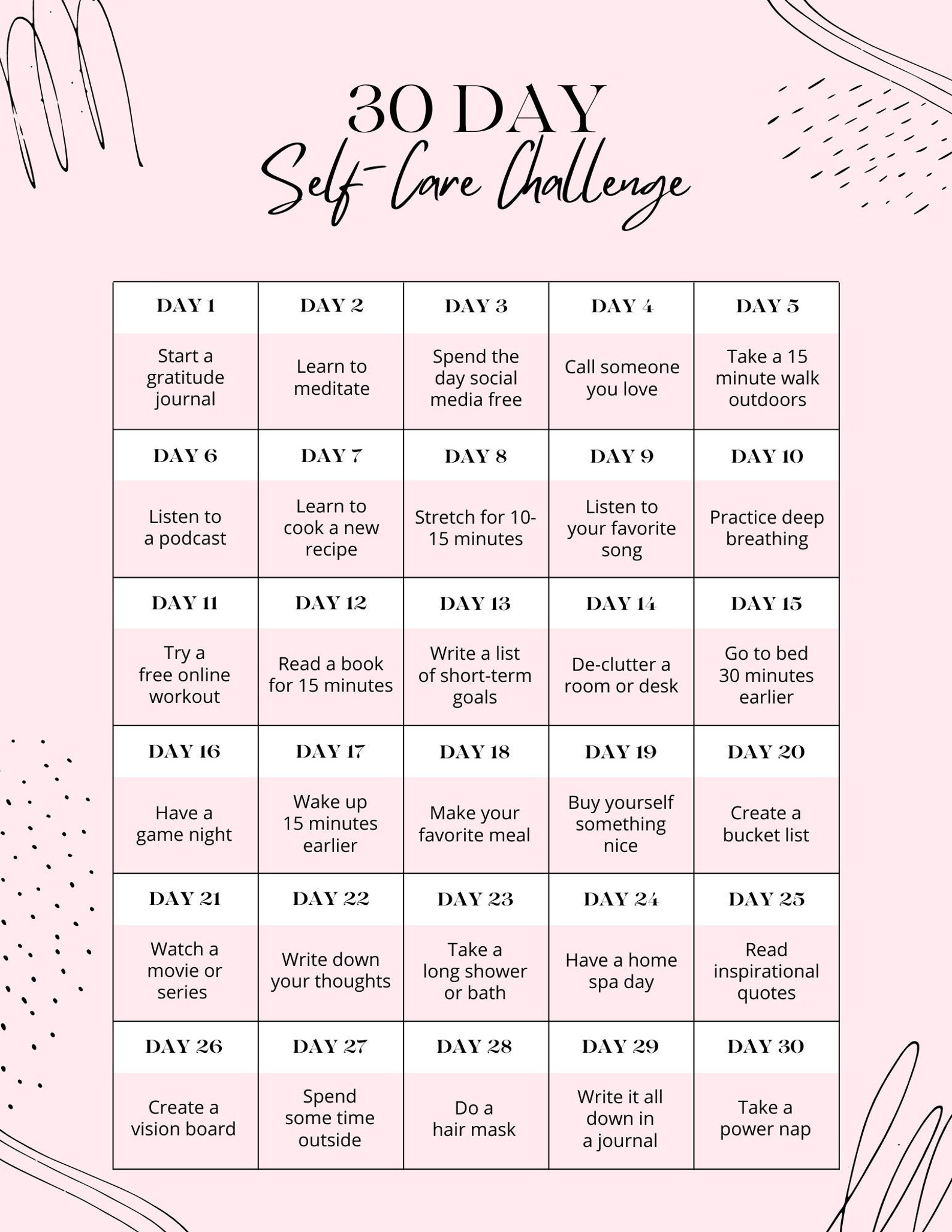2023 30 Day Self Care Challenge, 30 Day Self Care Challenge Digital