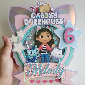 Gabby&#39;s Dollhouse Shaker Cake Topper with Light, Gabby Dollhouse Birthday Party Decor, Hey Gabby Girl Birthday Theme