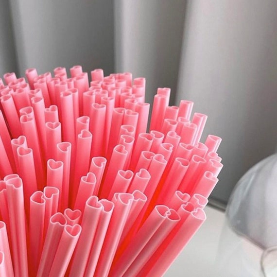 100 PCS Pink Heart Straws, Reusable Plastic Straws, Gift for Party, Gift  for Wedding, Cute Party Supplies 