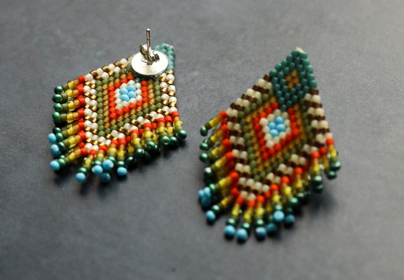 Navajo Handmade Beaded Stud Earrings  Nizhoni Traders LLC