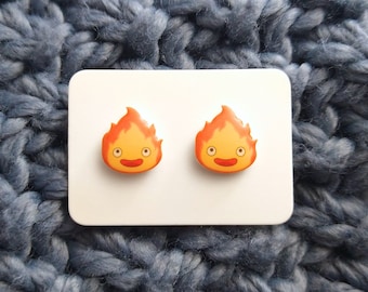 Small Fire Demon Studs, Cute Anime Earrings, Handmade Gift for Anime Fans, Hypoallergenic