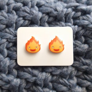 Small Fire Demon Studs, Cute Anime Earrings, Handmade Gift for Anime Fans, Hypoallergenic
