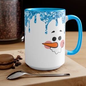 Snowman face with Glitter snow Christmas coffee Mug - Two-Tone Coffee Mugs, 15oz Holiday mug