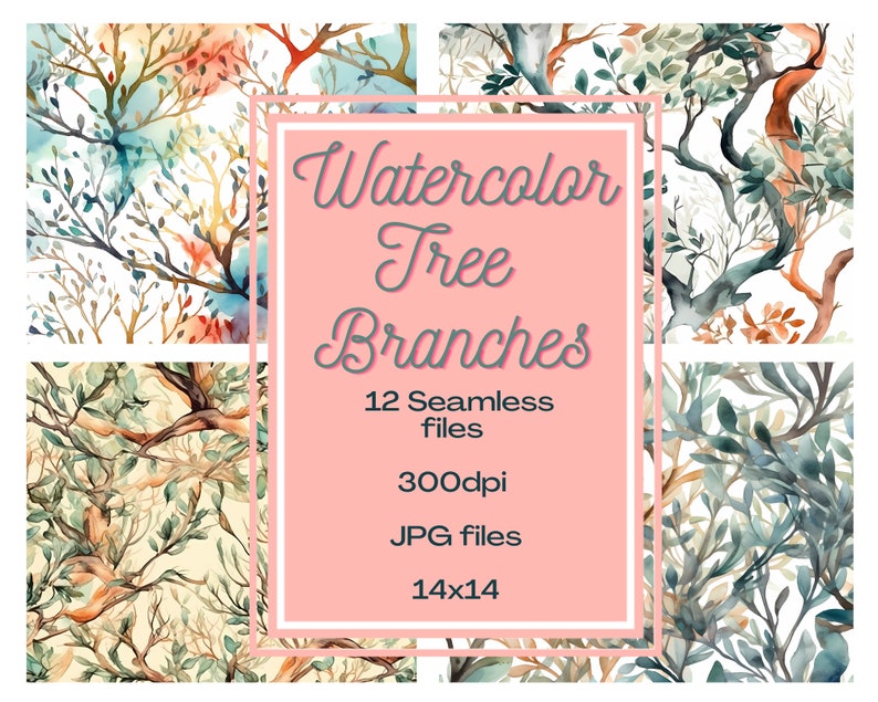 Tree Ranch Patterns 12 Seamless Watercolor Tree Branches for Digital Projects- Pattern ...