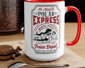Polar Express Christmas Mug - Two-Tone Coffee Mugs, 15oz  - Believe - Christmas mug - Polar Express - Train Depot - All Aboard