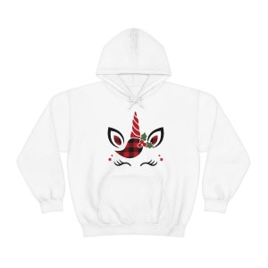 Christmas Unicorn Hoodie - Unisex Heavy Blend Hooded Sweatshirt - Unicorn Hoodie - Plaid Unicorn