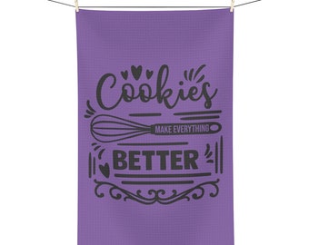 Cookies Make Everything Better Soft Tea Towel - Purple - Christmas gift - Kitchen Gift