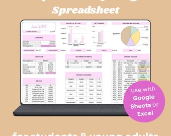 Simple Monthly Budget Spreadsheet | Excel Google Sheets Budget Planner | Student & Beginner Expense Tracker | Annual Budget Template
