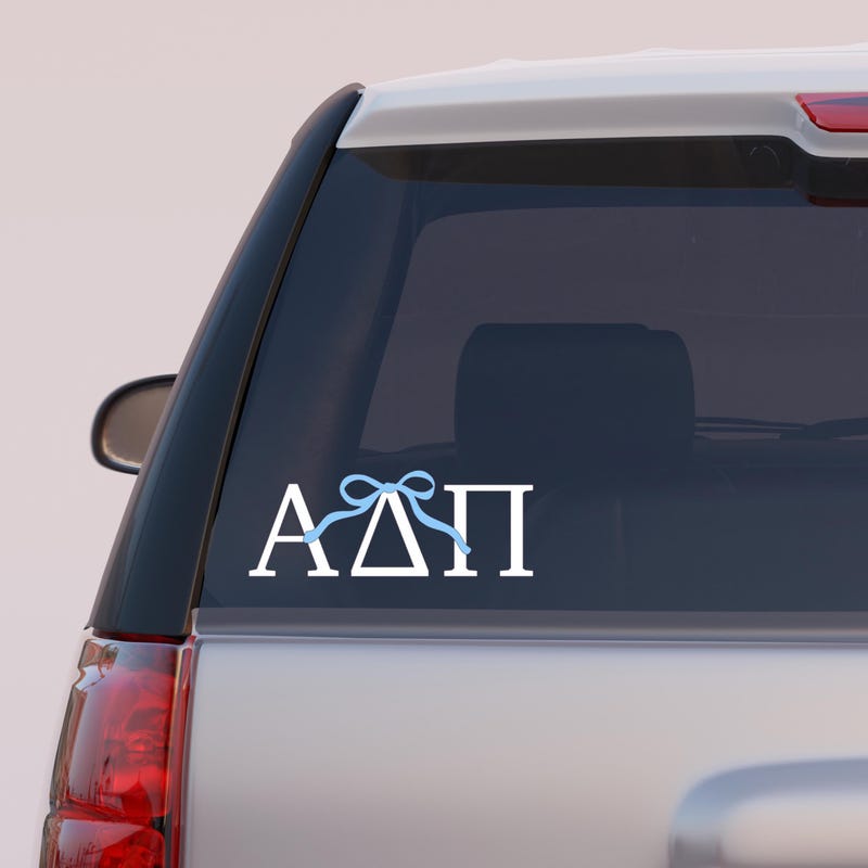 Sorority Greek Letters Decal with Bow, Custom Vinyl Sticker