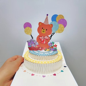 Carte pop-up gâteau d'anniversaire ours - Fait main, Ballons