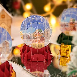 Carte pop-up boule de cristal de Noël - Père Noël dans la boule de cristal, fait main, 3D