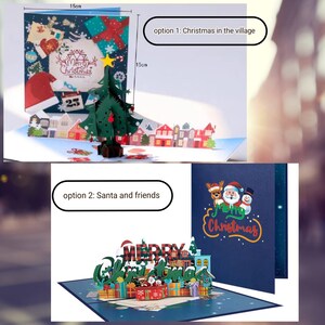 Carte de Noël pop-up 3D - « Noël au village » ou « Père Noël et ses amis » - Cartes de voeux festives