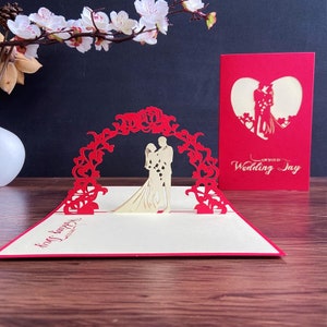 Élégante carte pop-up 3D pour couple le jour du mariage - Félicitations, nouveaux mariés, mariage, carte de voeux faite main, joyeux mariage