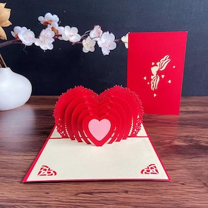 Carte pop-up 3D coeur - Saint-Valentin, amour, passion, anniversaire