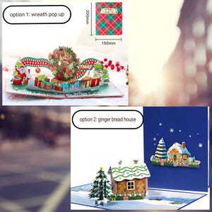 Cartes de Noël 3D pop-up - « Couronne avec le Père Noël » ou « Maison en pain d'épice » - Cartes de voeux uniques pour les fêtes