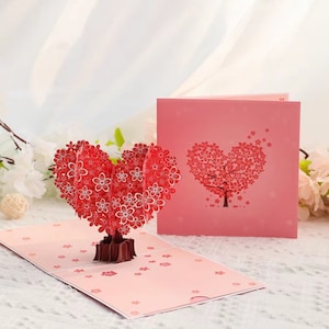Carte pop-up pour la Saint-Valentin - arbre de l'amour, fleur de cerisier, occasion spéciale, anniversaire, cadeau pour elle, fait main
