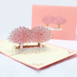 Carte pop-up Cherry Blossom Tree, Rose, Fleurs, Papier peint, Carte de voeux, Fait main