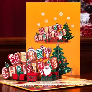 Carte pop-up lettre de Noël - jaune, lettres de vœux, fait main