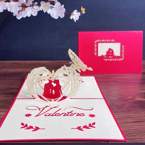 Carte pop-up 3D pour la Saint-Valentin - Couple romantique ou motif coeur de Cupidon - Carte de voeux faite main avec enveloppe - Cadeau d'amour