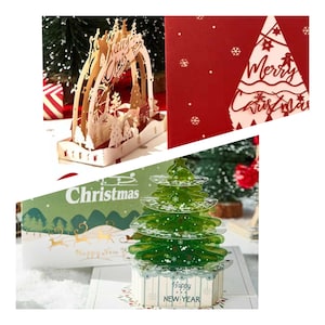 Carte pop-up de Noël - Village rouge ou arbre à feuilles persistantes, fait main