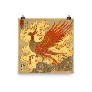 Ukiyo-e Moltres Poster, japanisch inspirierte Pokémon Kunst, matter Druck - einzigartige, majestätische Wanddekoration