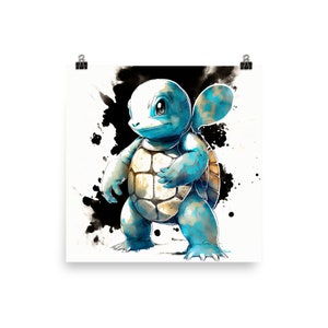 Póster de Squirtle - Acuarela adorable, Impresión de acabado mate, Arte Pokémon amado para fanáticos - Decoración de pared linda, juguetona y de alta calidad