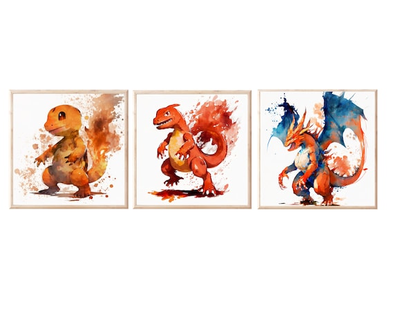 Charizard Evolution Pokemon Printable Wall Art Set, DOWNLOAD and