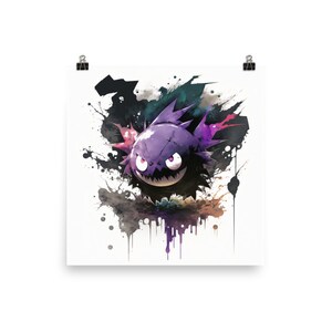 Póster Gastly - Estilo acuarela, Impresión de acabado mate, Arte de Pokémon fantasmal para fanáticos - Decoración de pared encantadora, espeluznante y de alta calidad