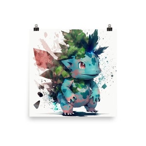 Póster de Ivysaur - Acuarela encantadora, Impresión de acabado mate, Arte de Pokémon evolucionado para fanáticos - Decoración de pared elegante, elegante y de alta calidad