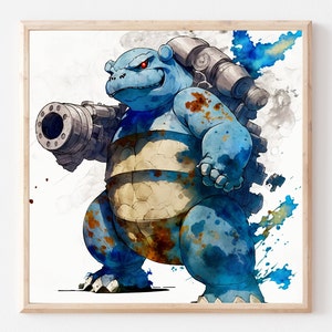 Blastoise afdrukbare Wall Art, Pokemon Decor DOWNLOAD | Op Blastoise geïnspireerde digitale print in aquarelstijl | AFDRUKBARE kunst, direct downloaden