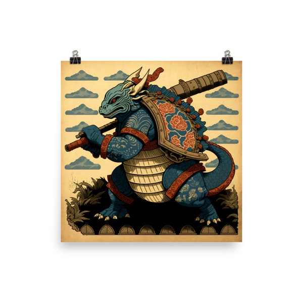 Ukiyo-e Style Blastoise Poster, Matte Finish Print, Japanese-Inspired Pokémon Art for Fans - Powerful, Unique & High-Quality Wall Decor