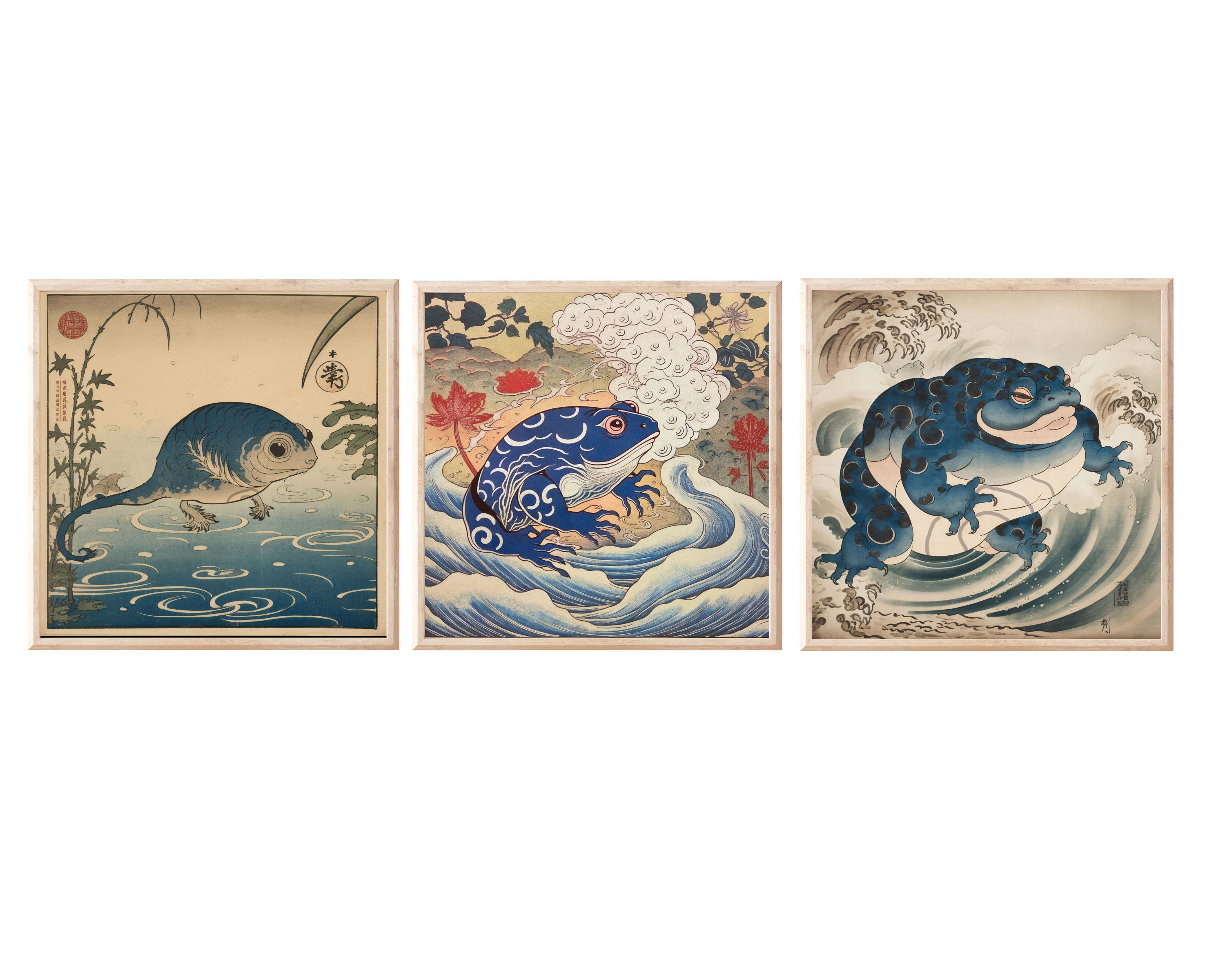Poliwag, Poliwhirl and Poliwrath Pokemon Wall Art Prints - Vintage Ukiyo-e Style, DOWNLOAD | Pokemon faux antique woodblock Print