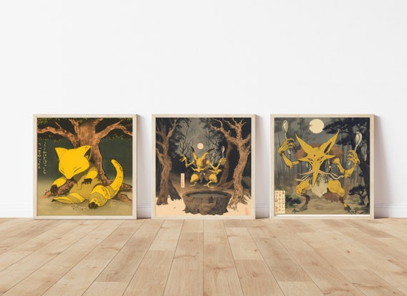 Abra, Kadabra and Alakazam Wall Art Prints - Vintage Ukiyo-e Style