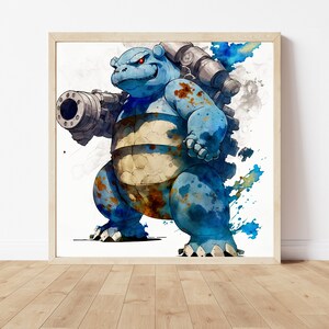 Blastoise Printable Wall Art, Pokemon Decor DOWNLOAD Blastoise inspired watercolor-style digital print PRINTABLE Art, Instant Download image 3