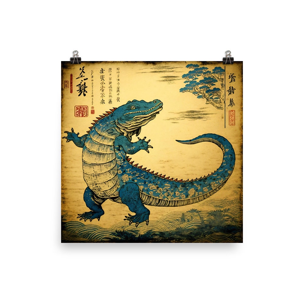 Ukiyo-e Croconaw Poster, Japanese-Inspired Pokémon Art, Matte Finish Print - Unique, Bold Wall Decor