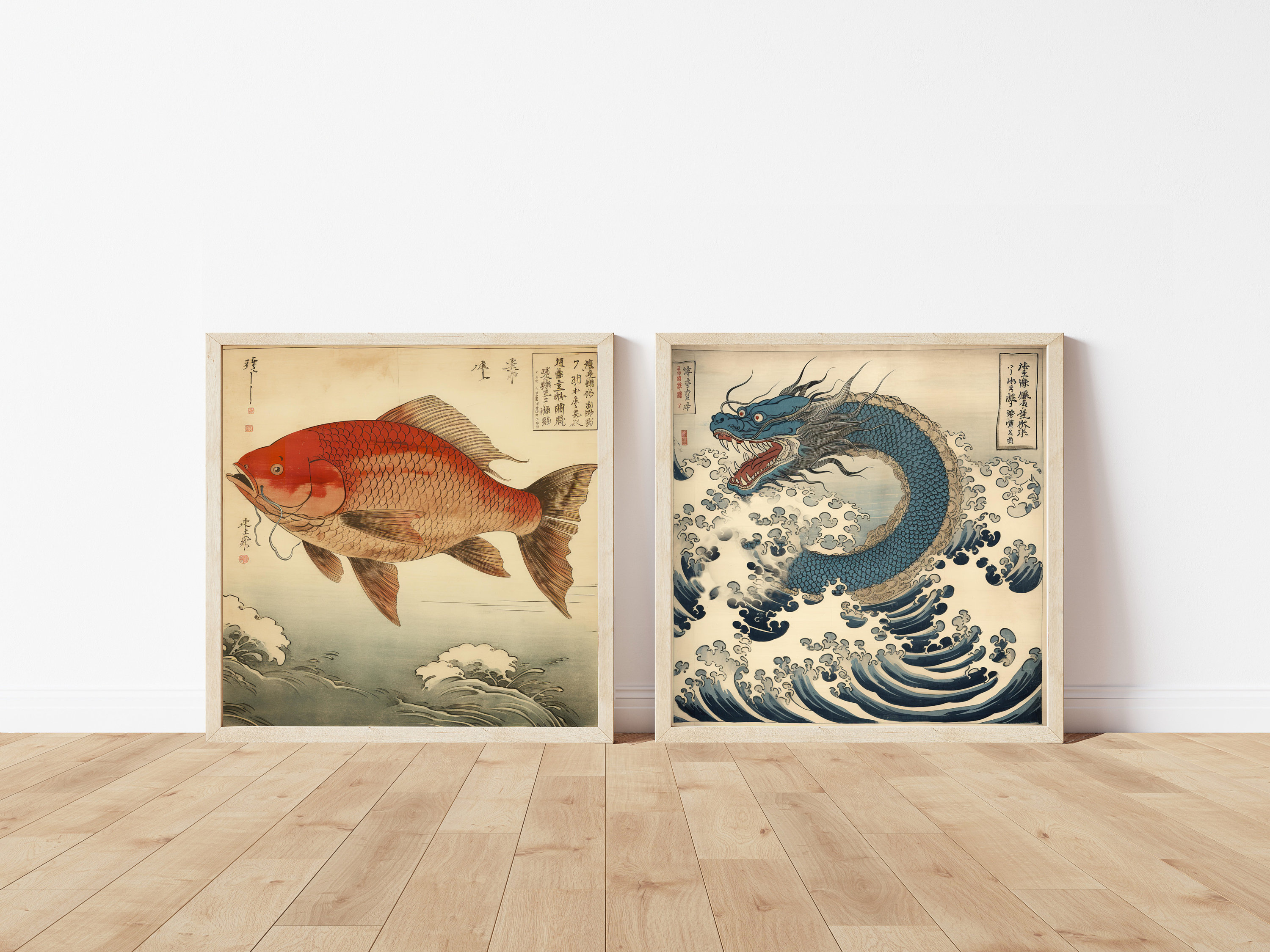 Gyarados and Magikarp Pokemon Wall Art Prints DOWNLOAD ONLY Ukiyoe