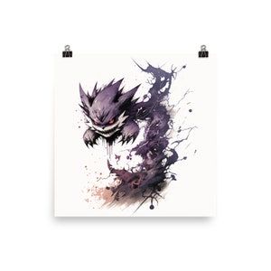 Póster de Haunter - Estilo acuarela, Impresión de acabado mate, Arte de Pokémon fantasmal para fanáticos - Decoración de pared misteriosa, espeluznante y de alta calidad