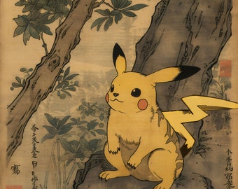 ピカチュウの浮世絵 ピカチュウ ポケモン ウォールアート - ダウンロードのみ