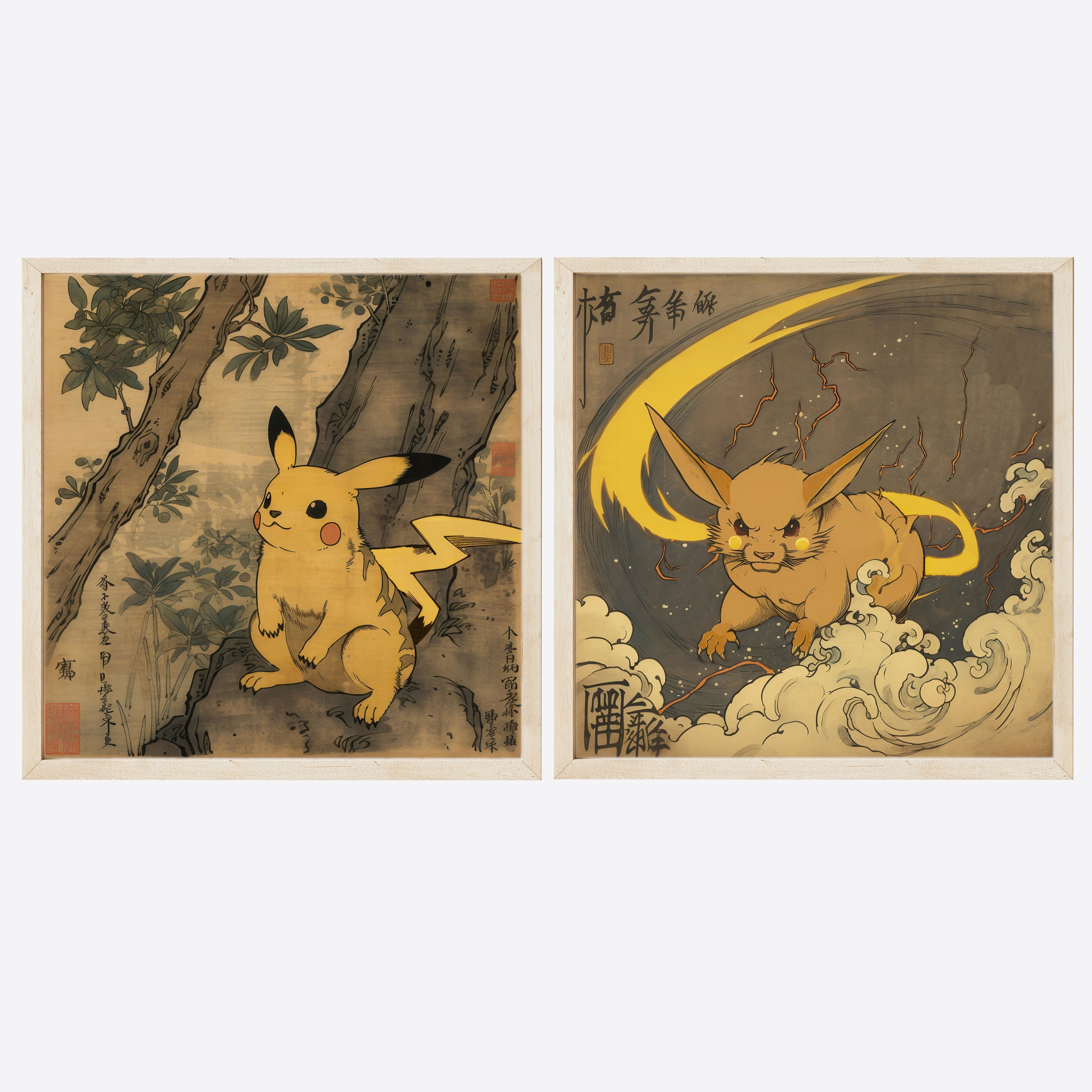 ピカチュウとライチュウ ポケモン ウォール アート プリント