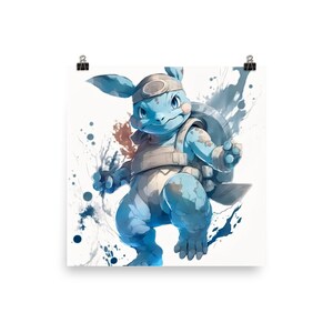Póster de Wartortle - Acuarela cautivadora, Impresión de acabado mate, Arte de Pokémon evolucionado para fanáticos - Decoración de pared fresca, expresiva y de alta calidad