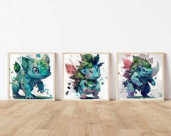 フシギダネとフシギバナの進化ポケモンのプリント可能な壁アート
