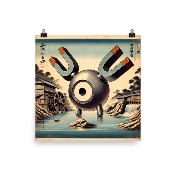 Magnemite Ukiyo-e Poster, Pokémon-Inspired Art, Matte Print - Unique Gift, Original 151 Pokemon