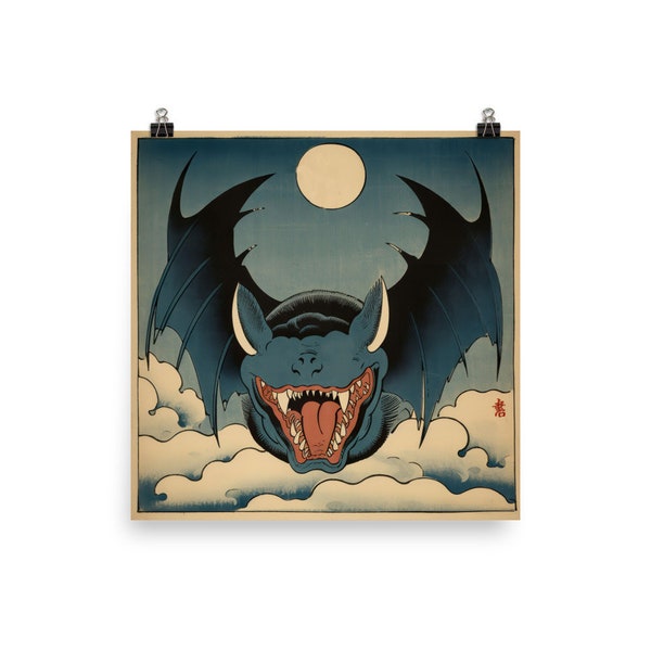 Ukiyo-e Zubat Poster, Japanese-Inspired Pokémon Art, Matte Finish Print - Unique, Mysterious Wall Decor