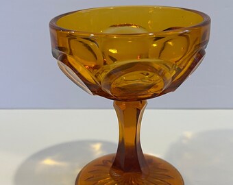 Vintage Amber Glass Candy Pedestal Bowl | Kings Crown Thumbprint | Indiana Glass MCM | Retro Candy Dish | Collectible Glassware | Gift Idea
